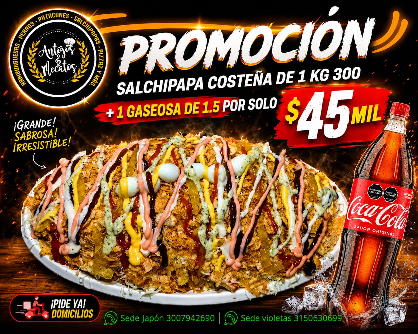 Promoción salchipapa 1.300kg + coca cola 