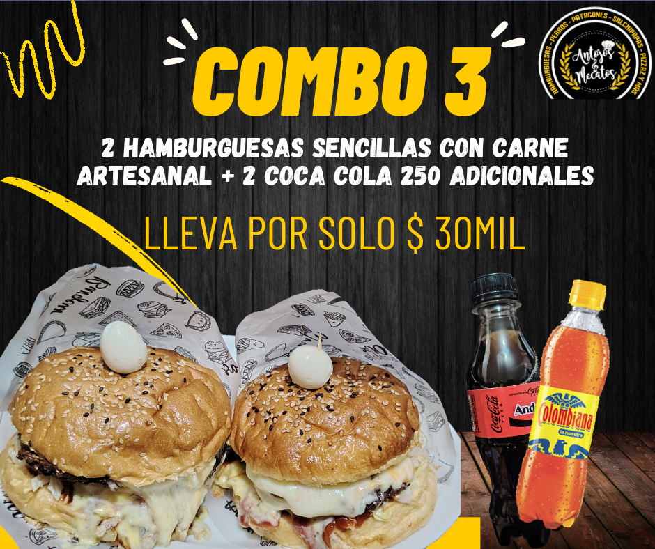 2 Hamburguesas + gaseosa 250ml 